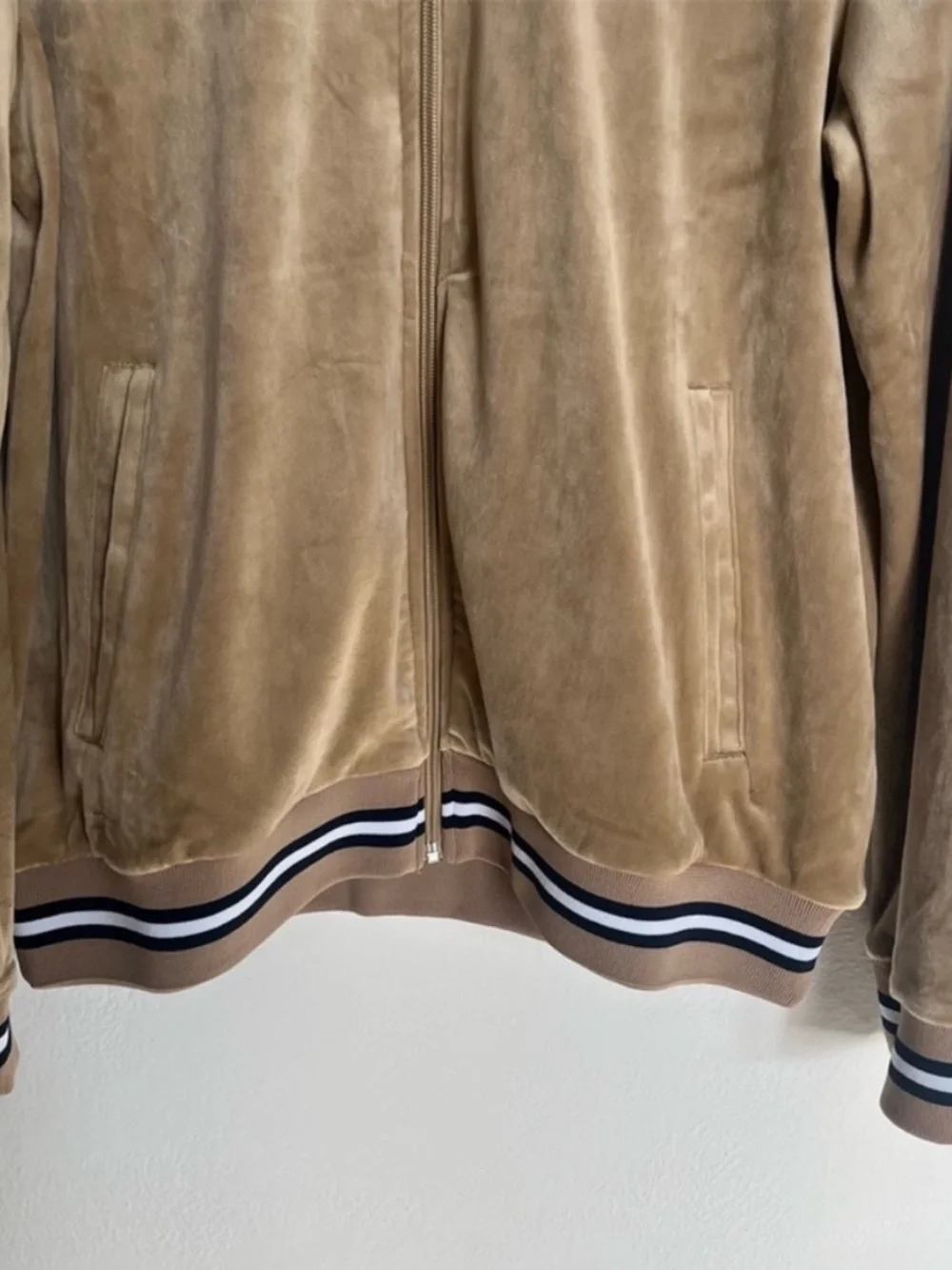 TRUE RELIGION Velour Tour Track Jacket World Tour Travertine Sz M